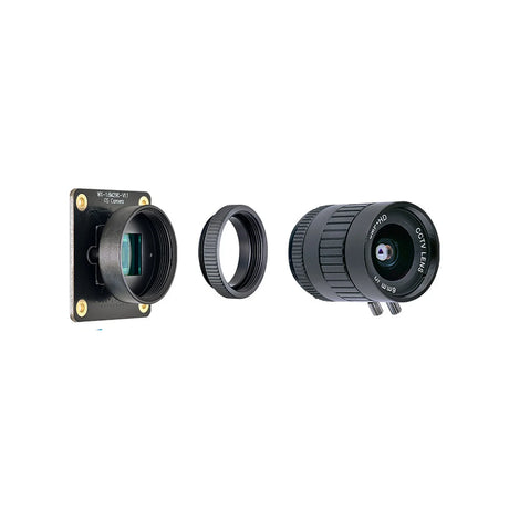 IMX296 camera module with separate 6 mm lens and threaded adapter ring